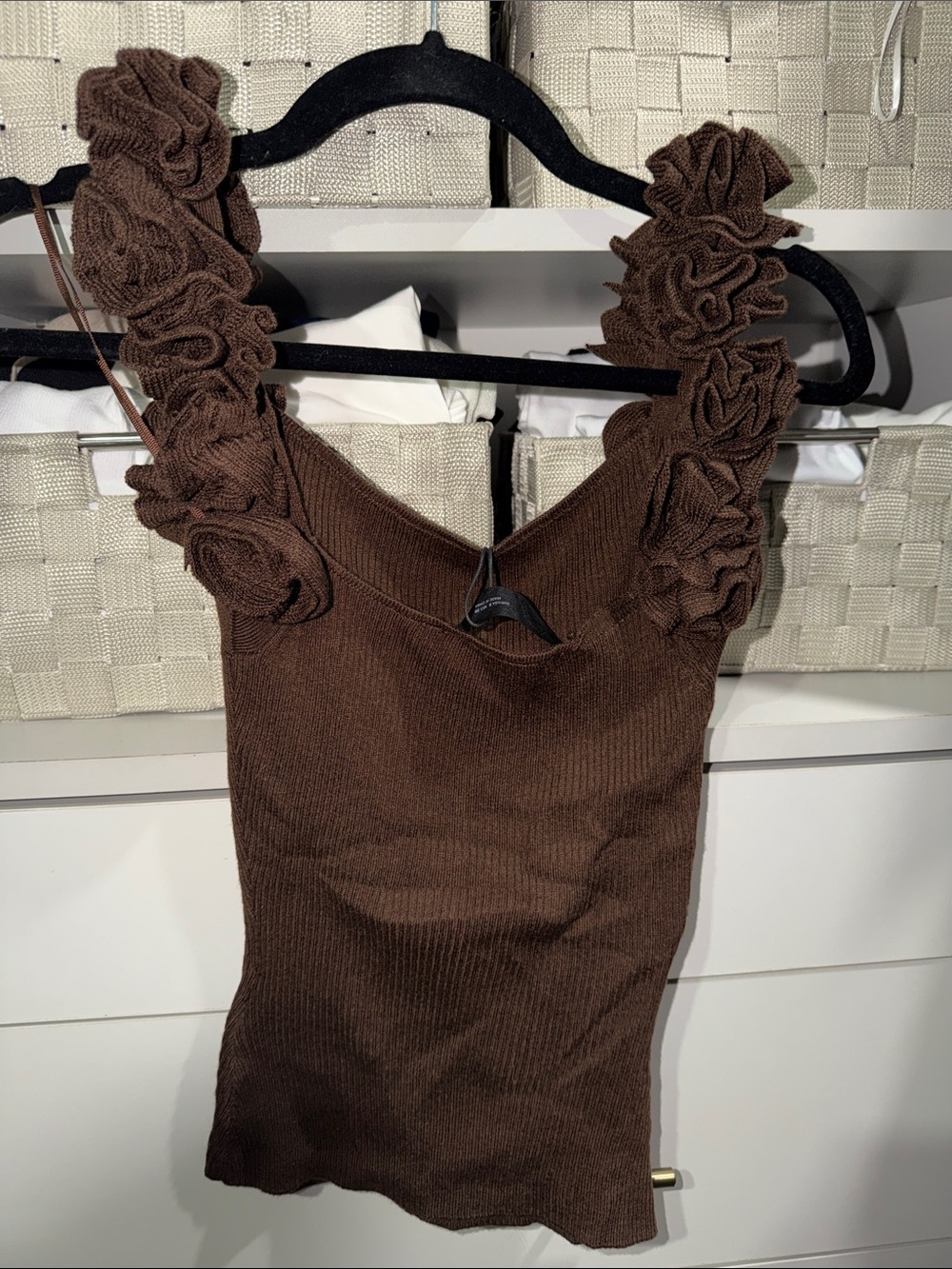 Zara Brown Ruffled-Strap Ribbed Tank Top - Picture 4 of 4